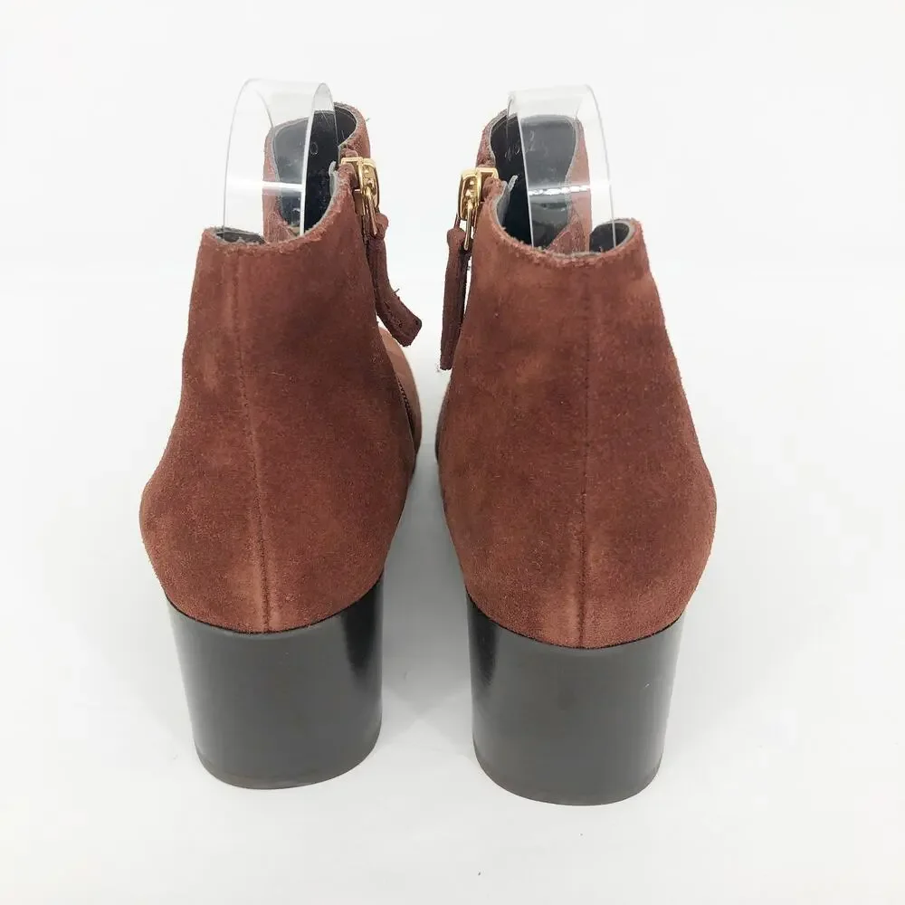Aquatalia Womens Chelsea Boots SIZE 7.5 Brown Heeled Square Toe Suede NWOB